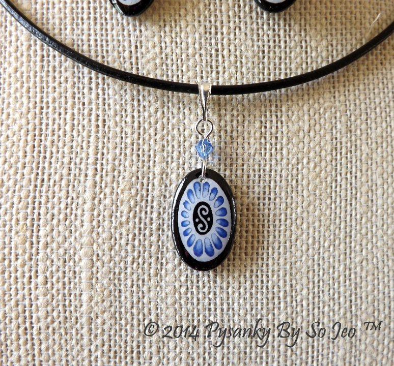 Blue Oval Earrings and Matching Necklace Pysanky Jewelry by So Jeo